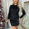 Black Lorena Sequin Long Sleeve Bodycon Mini Dress<IKRUSH Discount