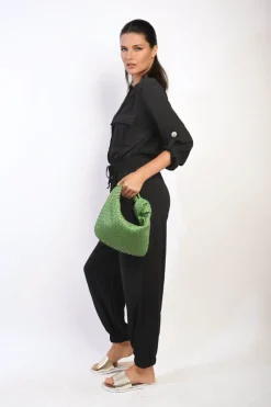 Black Lucia Collar Button-Front Jogger Drawstring Jumpsuit<IKRUSH Online