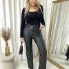 Black Lucia High Waisted Faux Leather Trouser<IKRUSH Clearance