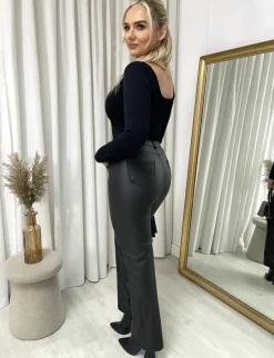Black Lucia High Waisted Faux Leather Trouser<IKRUSH Clearance