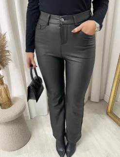 Black Lucia High Waisted Faux Leather Trouser<IKRUSH Clearance