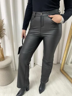 Black Lucia High Waisted Faux Leather Trouser<IKRUSH Clearance
