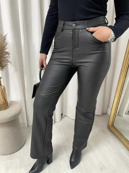 Black Lucia High Waisted Faux Leather Trouser<IKRUSH Clearance