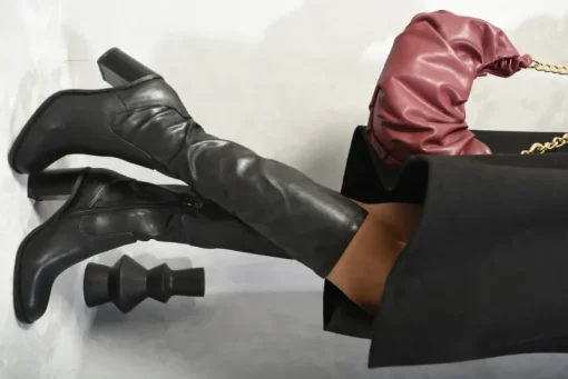 Black Madison Block Heel Knee High Boots<IKRUSH Discount