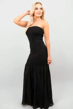 Black Martha Strapless Tulle Bottom Maxi Dress<IKRUSH Discount