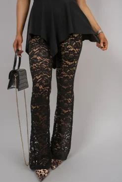 Black Mayra Sleeveless High Neck Lace Flared Leg Jumpsuit<IKRUSH Sale