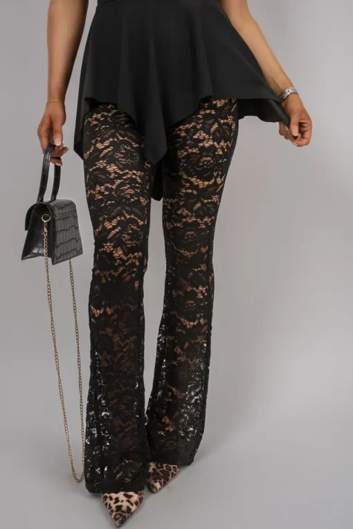 Black Mayra Sleeveless High Neck Lace Flared Leg Jumpsuit<IKRUSH Sale