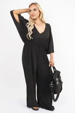 Black Maysa Wide Leg V Neck Jumpsuit with Back Tie Detail<IKRUSH Outlet