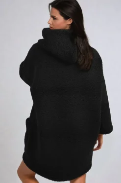 Black Melissa Drawstring Teddie Hoodie Jacket with Front Pockets<IKRUSH Online