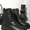 Black Monica Knit Lace Up Chunky Ankle Boots<IKRUSH Fashion