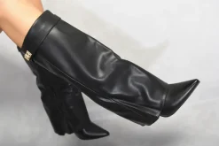 Black Myla Skirted Fold Over Buckle Pointed Toe High Boots<IKRUSH Outlet