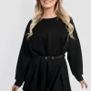 Black Nadia Belted Long Sleeve Mini Balloon Dress<IKRUSH Outlet