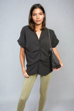Black Nellie V-Neck Twist Front Top<IKRUSH Online
