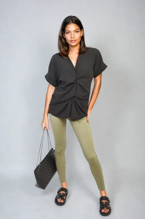 Black Nellie V-Neck Twist Front Top<IKRUSH Online