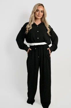 Black Nina Button Down Embellished Long Sleeve Top<IKRUSH Hot