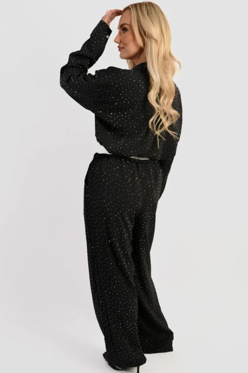 Black Nina Button Down Embellished Long Sleeve Top<IKRUSH Hot