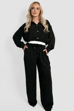 Black Nina Button Down Embellished Long Sleeve Top<IKRUSH Hot