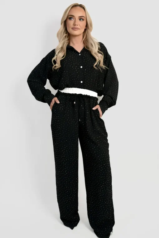 Black Nina Button Down Embellished Long Sleeve Top<IKRUSH Hot