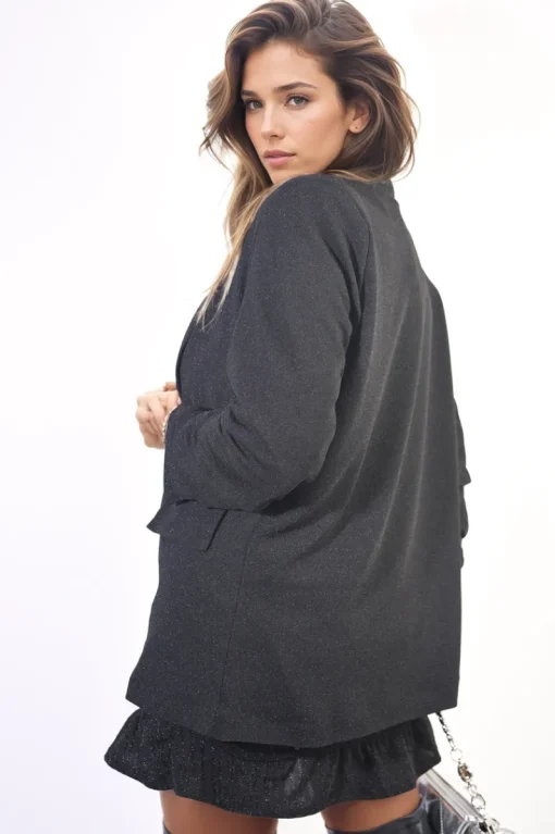 Black Paisley Oversized Glitter Blazer Jacket<IKRUSH Hot