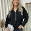 Black Pamela Front Zip Detail Glitz Top<IKRUSH Hot