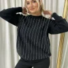 Black Patricia Diamante Stripe Knitted Jumper<IKRUSH Clearance