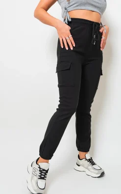 Black Plus Size Frankie Cargo Pocket Trouser with Drawstring<IKRUSH Sale