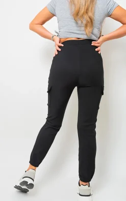 Black Plus Size Frankie Cargo Pocket Trouser with Drawstring<IKRUSH Sale