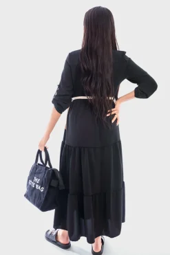 Black Raya Belted Button Down Tiered Maxi Dress<IKRUSH Best
