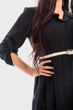 Black Raya Belted Button Down Tiered Maxi Dress<IKRUSH Best