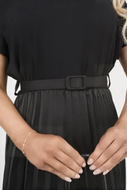 Black Reeva Belted Short Sleeve Pleated Midi Dress<IKRUSH Sale