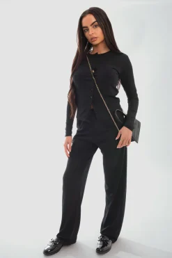 Black Remi Long Sleeve Button Down Top & Trouser Co-ord Set<IKRUSH Clearance