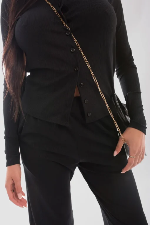 Black Remi Long Sleeve Button Down Top & Trouser Co-ord Set<IKRUSH Clearance