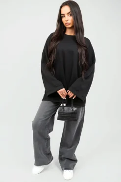 Black Remi Oversized Long Sleeve Sweatshirt Top<IKRUSH Clearance