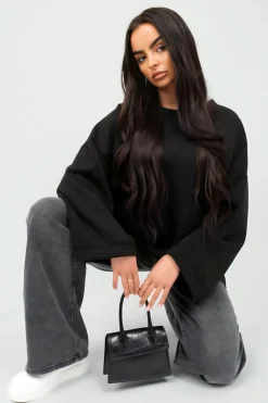 Black Remi Oversized Long Sleeve Sweatshirt Top<IKRUSH Clearance
