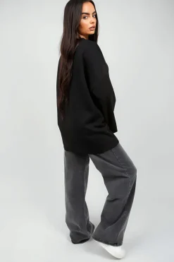 Black Remi Oversized Long Sleeve Sweatshirt Top<IKRUSH Clearance