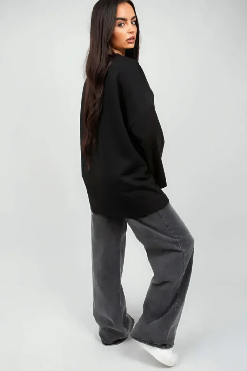 Black Remi Oversized Long Sleeve Sweatshirt Top<IKRUSH Clearance