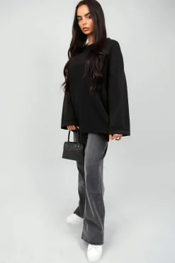 Black Remi Oversized Long Sleeve Sweatshirt Top<IKRUSH Clearance