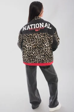 Black Renata Zip Up Leopard Print Jacket<IKRUSH Best