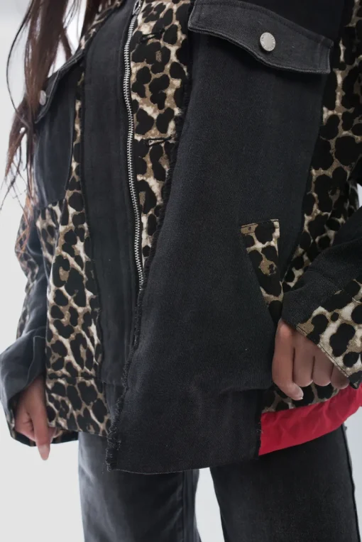 Black Renata Zip Up Leopard Print Jacket<IKRUSH Best