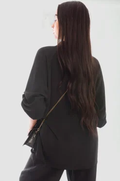 Black Rosa Loose Fit Button Detail Front Folded Long Sleeve Top<IKRUSH Discount