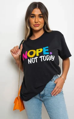Black Rosie Short Sleeve Nope Slogan Printed T-shirts<IKRUSH Discount