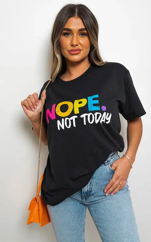 Black Rosie Short Sleeve Nope Slogan Printed T-shirts<IKRUSH Discount