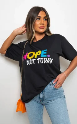 Black Rosie Short Sleeve Nope Slogan Printed T-shirts<IKRUSH Discount