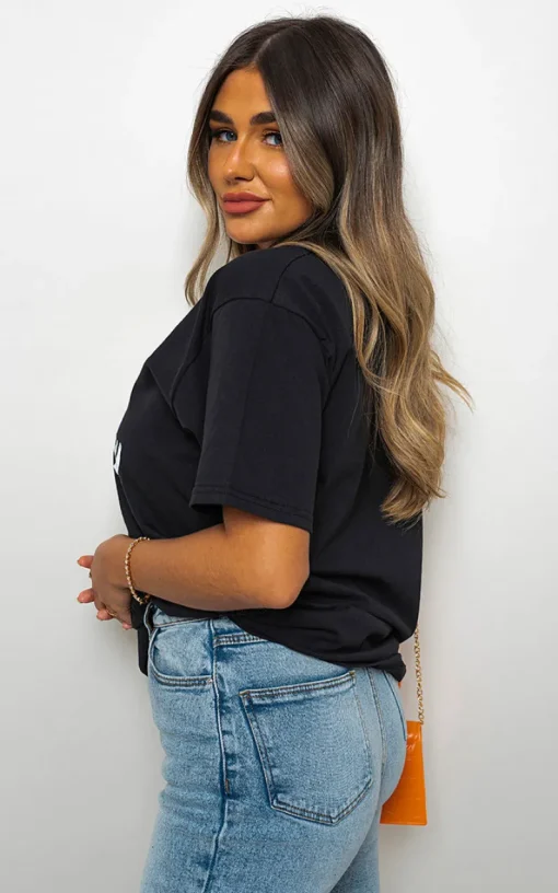 Black Rosie Short Sleeve Nope Slogan Printed T-shirts<IKRUSH Discount