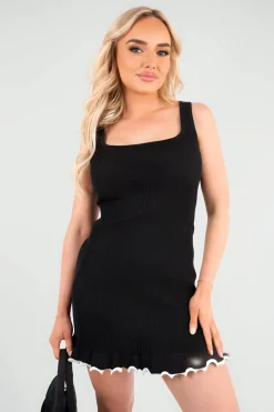 Black Ruby Contrast Flared Hem Sleeveless Summer Mini Dress<IKRUSH Best