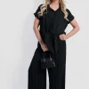 Black Ruth Striped Button Down Tie Front Top and Trouser Co-ord Set<IKRUSH Clearance