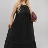 Black Sarai Sleeveless Beaded Halter Neck Maxi Dress with Tiered Hem<IKRUSH Outlet