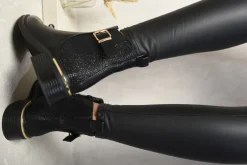 Black Sharon Zip Glittery Back Buckle Ankle Boots<IKRUSH New