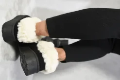 Black Shella Faux Fur Trim Platform Ankle Boots<IKRUSH Clearance