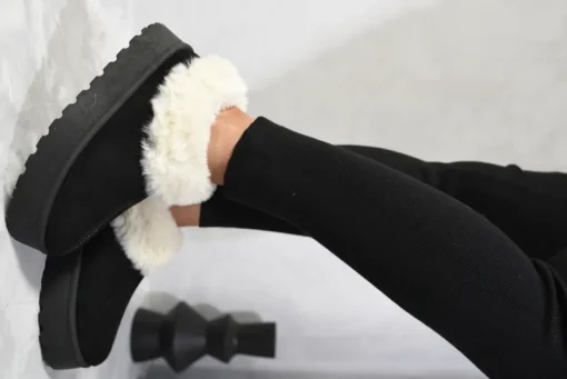 Black Shella Faux Fur Trim Platform Ankle Boots<IKRUSH Clearance